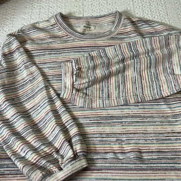 Madewell Bubble-Sleeve Crop Top in Rainbow Stripes Size Large - Picture 10 of 10